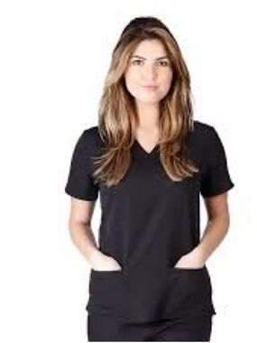 Natural Uniforms Womens 2x Black VNeck Scrub Top, Modern Fit, Cool Stretch